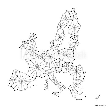 Picture of European Union map of polygonal mosaic lines network rays and dots vector illustration